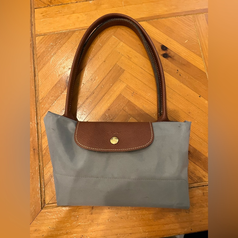 Gray Longchamp Le Pliage large tote